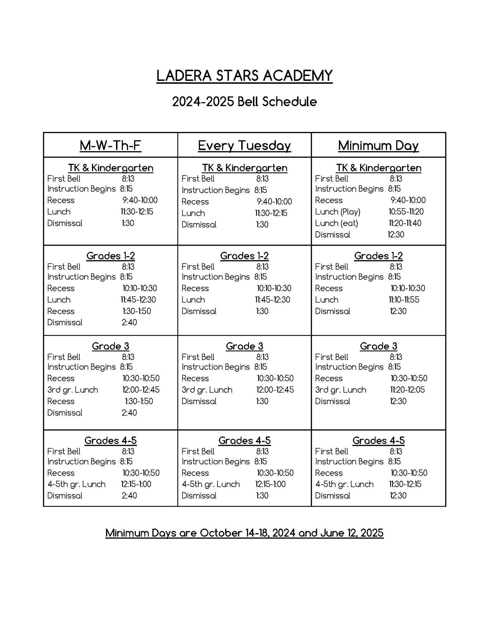 Bell Schedule